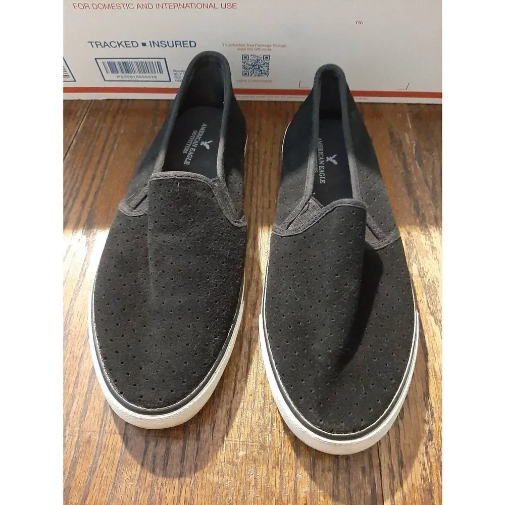Size 10 American Eagle Black Leather Suede Slip On Estilo 3254 Casual Shoes